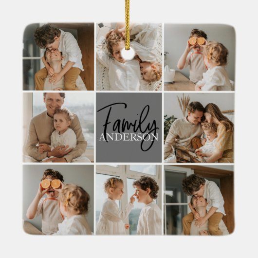 Collage Foto und Personalisierte Graugeschenke Keramikornament (Rückseite)