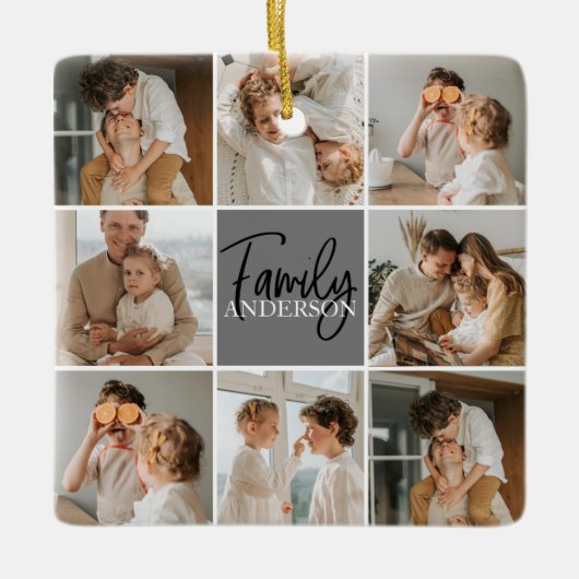 Collage Foto und Personalisierte Graugeschenke Keramikornament (Vorderseite)