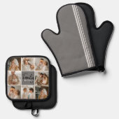 Collage Foto und Personalisierte Graugeschenke Ofenhandschuh & Topflappen-Set (Vorderseite/Rückseite)