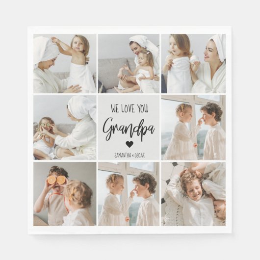 Collage Foto | Wir Liebe Sie Opa-Geschenk Serviette (Vorderseite)