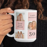 Collage Friend Fotos | Glückliches Geburtstagsgesc Kaffeetasse<br><div class="desc">Collage Friend Fotos | Gerne ein Geburtstagsgeschenk.Machen Sie den Geburtstag Ihres Freundes mit diesem maßgeschneiderten Geschenk,  das eine Collage Ihrer Lieblingsmomente zusammen enthält! Dieses personalisierte,  rosa-geprägte Geburtstagsgeschenk ist exklusiv auf Zazzle erhältlich und ist der ideale Weg,  um Ihrem Freund zu zeigen,  wie viel sie Ihnen gemein sind.</div>