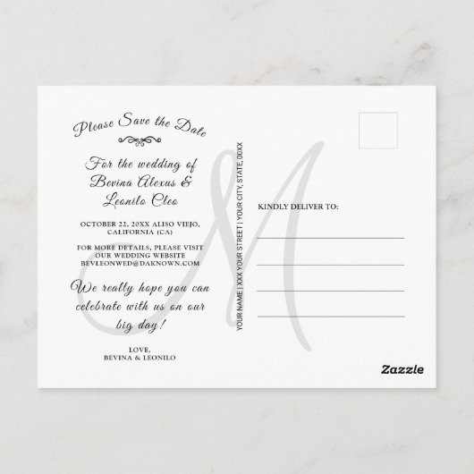 Collage für Save the Date 4 Horizontale benutzerde Postkarte (Rückseite)