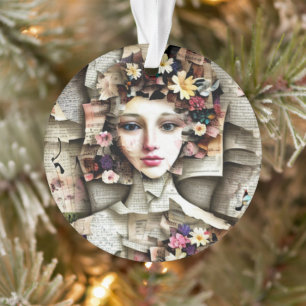 Collage-Kunst Ein hübsches Mädchen aus Buchseite Ornament