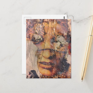 Collage mit abstraktem Gesicht Mixed Media Postkarte
