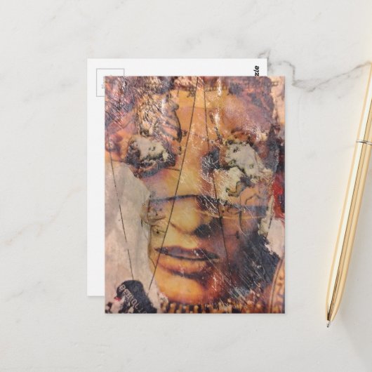 Collage mit abstraktem Gesicht Mixed Media Postkarte (Vorderseite/Rückseite Beispiel)