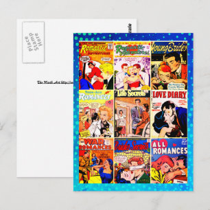 Collage mit Covern von Vintage-Romancomics Postkarte