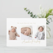 Collage moderne 4-Foto-Skriptkalligraphie Ankündigung (Stehend Vorderseite)