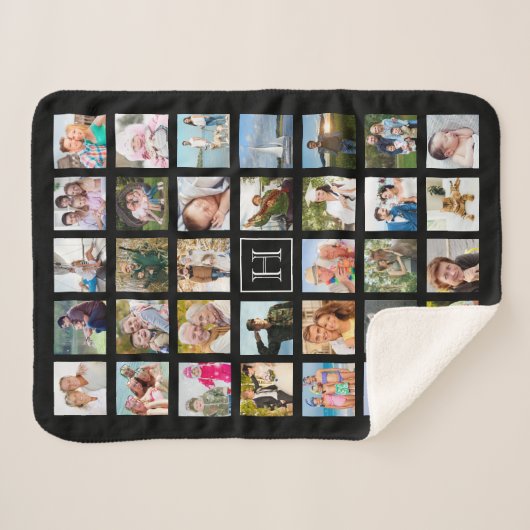 Collage Monogram bearbeitbar Schwarz Sherpadecke (Vorderseite (Horizontal))