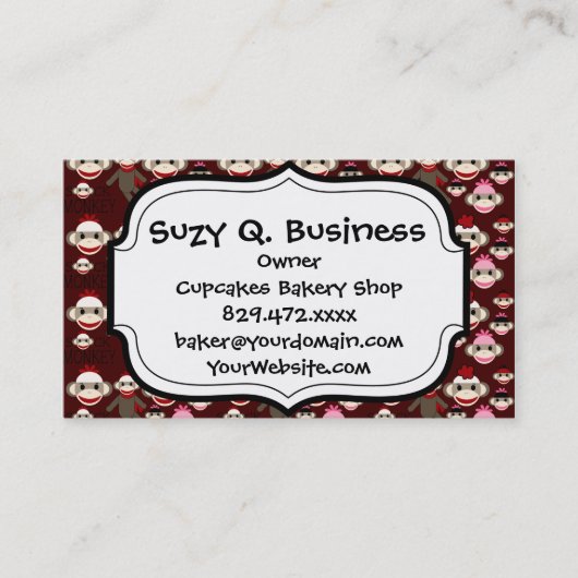 Collage Muster für niedliche Affen in Rot und Rosa Visitenkarte (Vorderseite)