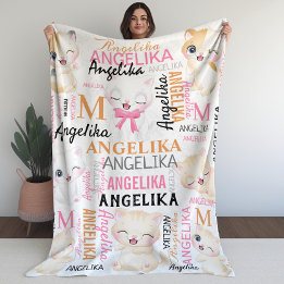 Collage Name Niedlich Kitten mit Namensmuster Fleecedecke