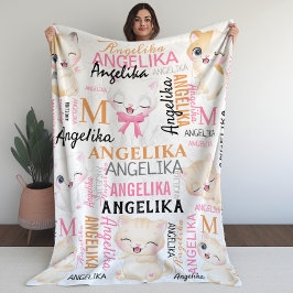 Collage Name Niedlich Kitten mit Namensmuster Fleecedecke