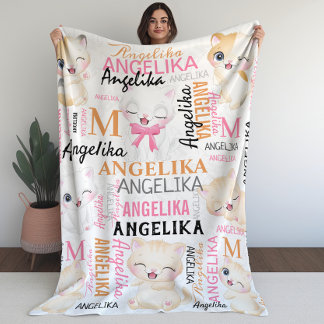 Collage Name Niedlich Kitten mit Namensmuster Fleecedecke