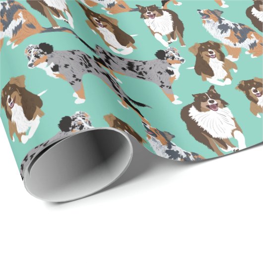 Collage of Australian Shepherd Dogs Geschenkpapier (Rolleneckpunkt)