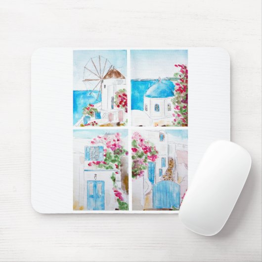 Collage of Greece Aquarell Mousepad (Mit Mouse)