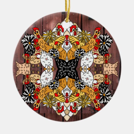 Collage of Hand Drawn Funny Chickens Keramik Ornam Ornament (Vorne)