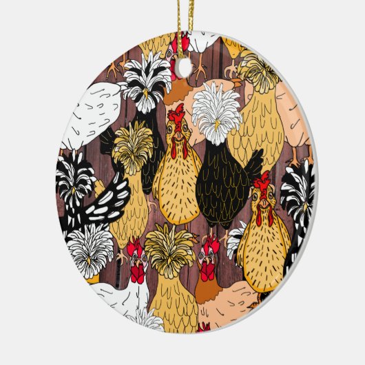 Collage of Hand Drawn Funny Chickens Keramik Ornament (Links)