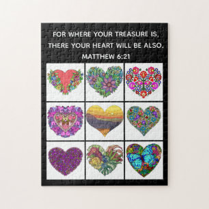 Collage of Hearts, mit Verse aus Matthew 6:21 Puzzle