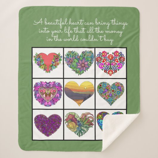 Collage of Painted Hearts (on green), with Quote Sherpadecke (Vorderseite)