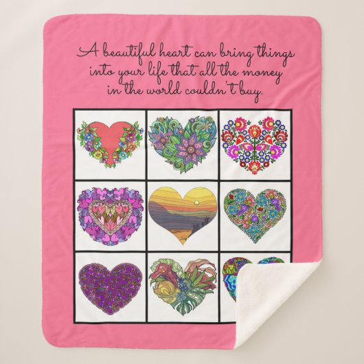 Collage of Painted Hearts (on pink), with Quote Sherpadecke (Vorderseite)
