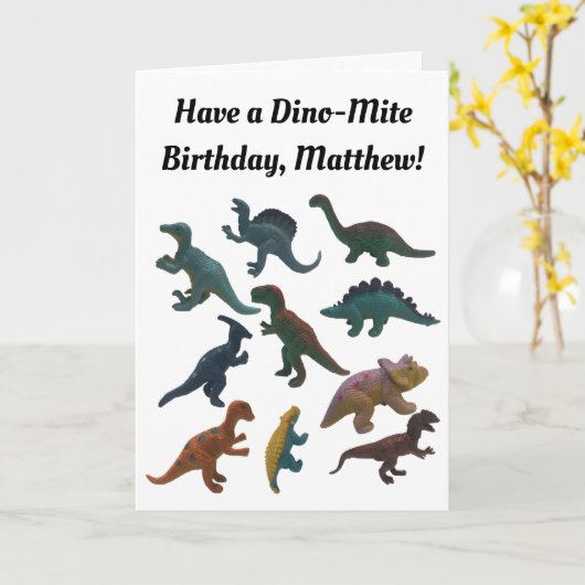 Collage of Plastic Toy Dinosaurier Custom Karte (Gelbe Blume)