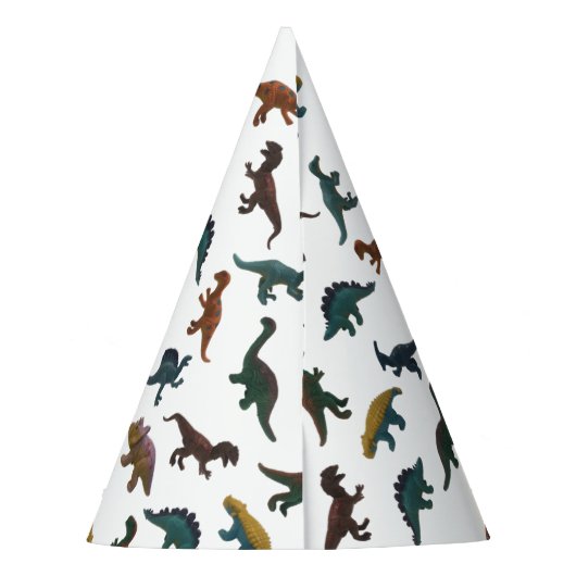 Collage of Plastic Toy Dinosaurier und Ihre Botsch Partyhütchen (Rückseite)