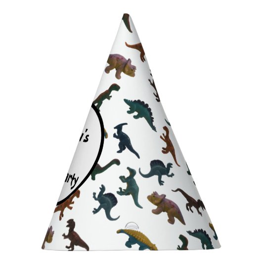 Collage of Plastic Toy Dinosaurier und Ihre Botsch Partyhütchen (Rechts)