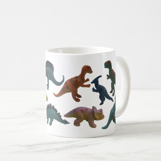 Collage of Plastic Toy Dinosaurier with Name Kaffeetasse (VorderseiteRechts)