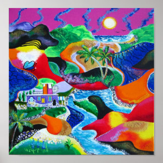 Collage of Puerto Rico Tropical Caribbean Art Poster