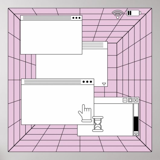 Collage of user interface elements. Cyberpunk und Poster (Vorne)