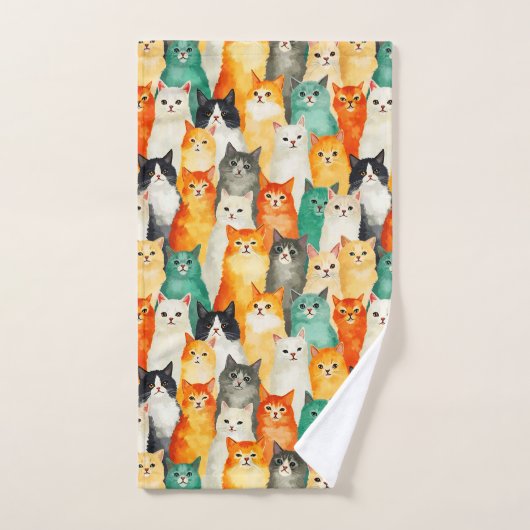 Collage of Watercolor Cats Pattern Badhandtuch Set (Handtuch)