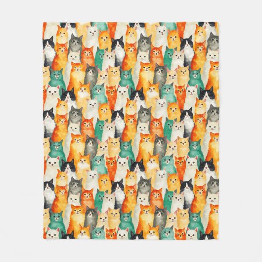 Collage of Watercolor Cats Pattern Fleecedecke (Vorderseite)