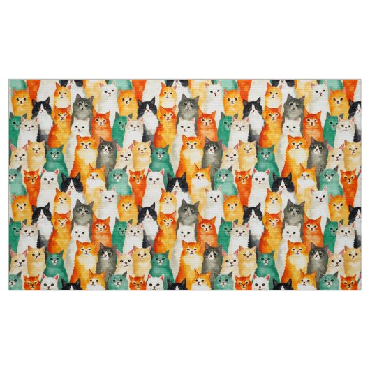 Collage of Watercolor Cats Pattern Stoff (Fat Quarter (45,7 x 55,9 cm))