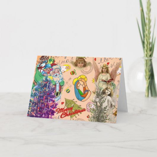 COLLAGE RETRO ANGELS CHRISTMAS TREE CHRISTMAS CARD KARTE (Vorderseite)