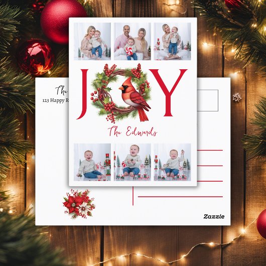 Collage sechs Fotos | Joy Christmas Postcard Postkarte
