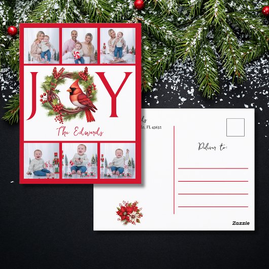 Collage sechs Fotos | Joy Red Christmas Postcard Postkarte
