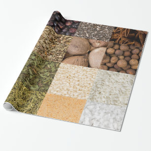 Collage Set von Gewürzen und Lebensmittelzutaten Geschenkpapier