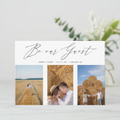 Collage Three Photos Be Our Guest Romantic Wedding Save The Date (Stehend Vorderseite)