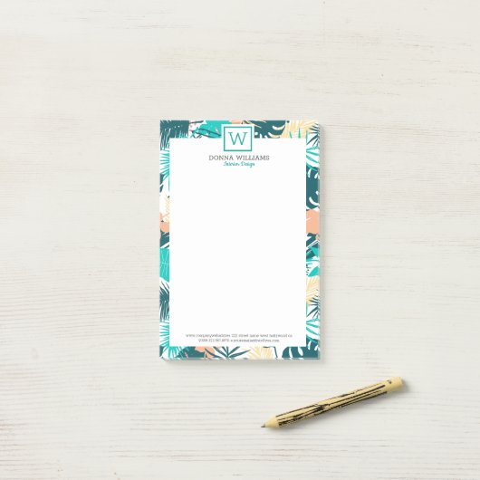 Collage tropischer Blätter Post-it Klebezettel (Auf Schreibtisch)