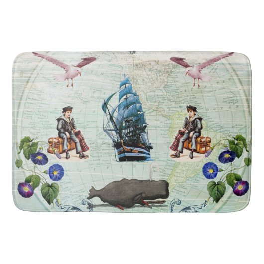 Collage Vintag Retro mit Spitzen und Blume Badematte (Vorderseite)