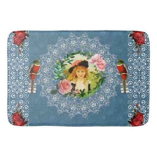 Collage Vintag Retro mit Spitzen und Blume Badematte (Vorderseite)