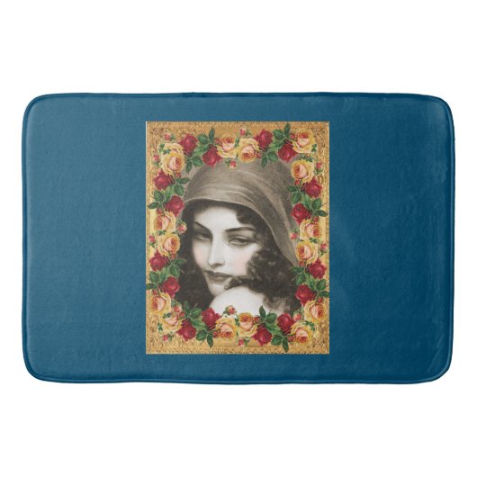 Collage Vintag Retro mit Spitzen und Blume Badematte (Vorderseite)