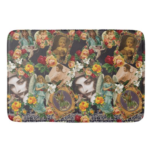 Collage Vintag Retro mit Spitzen und Blume Badematte (Vorderseite)