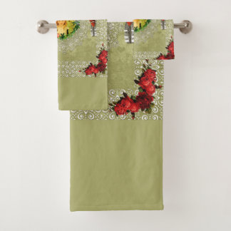 Collage Vintag Retro mit Spitzen und Blume Badhandtuch Set