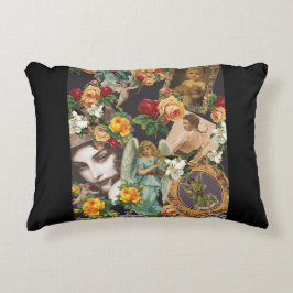 Collage Vintag Retro mit Spitzen und Blume Dekokissen