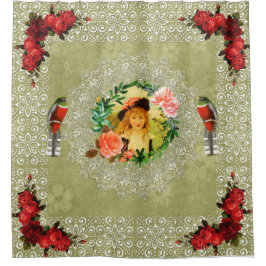 Collage Vintag Retro mit Spitzen und Blume Duschvorhang