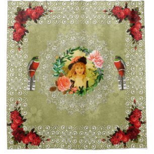 Collage Vintag Retro mit Spitzen und Blume Duschvorhang