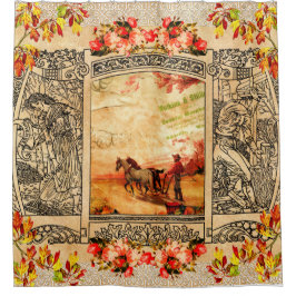 Collage Vintag Retro mit Spitzen und Blume Duschvorhang