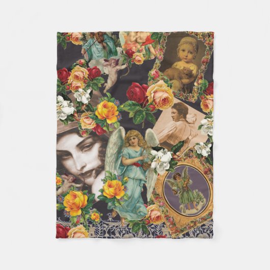 Collage Vintag Retro mit Spitzen und Blume Fleecedecke (Vorderseite)