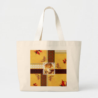 Collage Vintag Retro mit Spitzen und Blume Jumbo Stoffbeutel