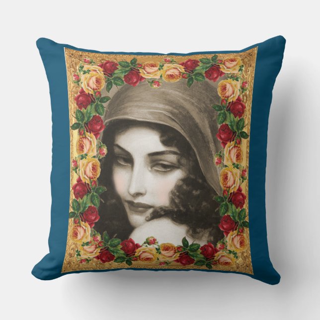 Collage Vintag Retro mit Spitzen und Blume Kissen (Vorderseite)